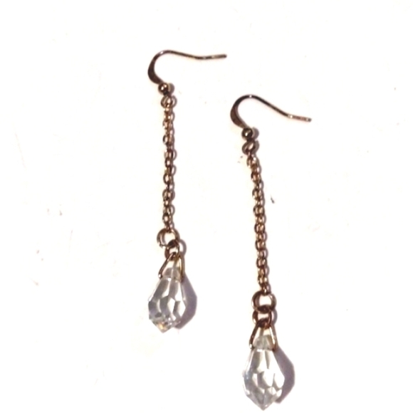 VINTAGE FACETED CRYSTAL GOLD-TONE DANGLE DROP HOOK 2.5" EARRINGS - Picture 1 of 6